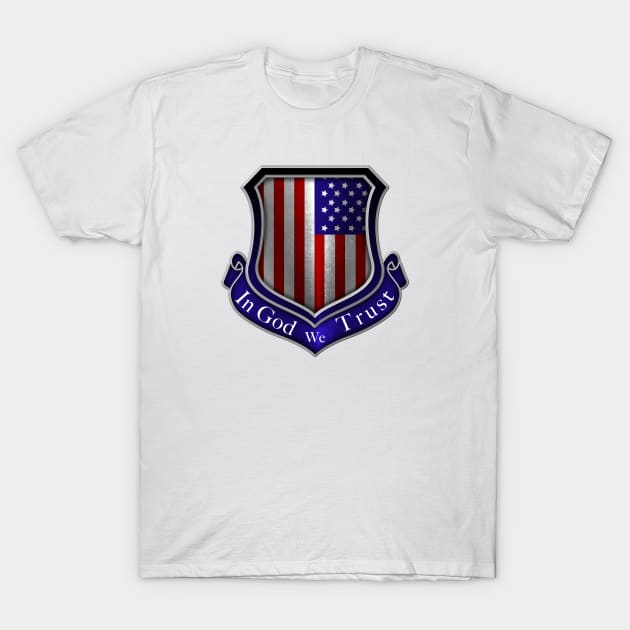 In God We Trust American Flag Shield T-Shirt by DrewskiDesignz